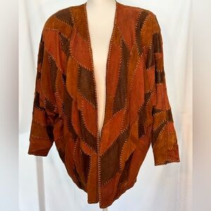 Cyprous Leather Patchwork Open Front Jacket. Vintage.